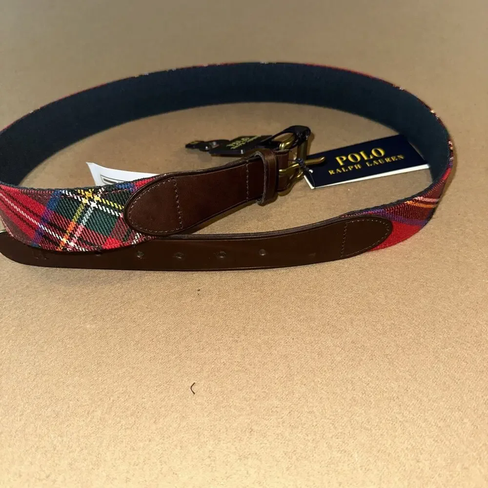 Polo Ralph Lauren Men’s Medium Leather-Trim Tartan Belt Lochcarron Scotland